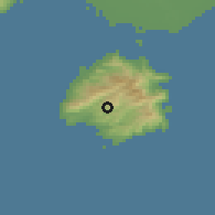 Shaded relief of the 53 km around Limenária, drawn from the GMTED2010 grid