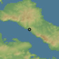 Shaded relief of the 54 km around Límni, drawn from the GMTED2010 grid