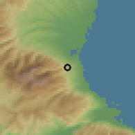 Shaded relief of the 53 km around Litókhoron, drawn from the GMTED2010 grid