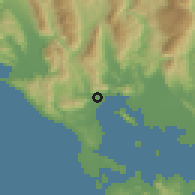 Shaded relief of the 54 km around Loúros, drawn from the GMTED2010 grid