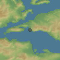 Shaded relief of the 54 km around Loutrá Aidipsoú, drawn from the GMTED2010 grid