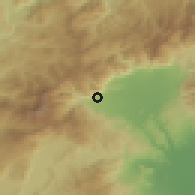 Shaded relief of the 53 km around Loutrákion, drawn from the GMTED2010 grid