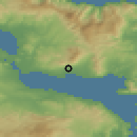 Shaded relief of the 54 km around Magoúla, drawn from the GMTED2010 grid