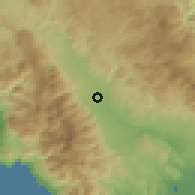 Shaded relief of the 54 km around Magoúla, drawn from the GMTED2010 grid