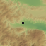 Shaded relief of the 54 km around Makrakómi, drawn from the GMTED2010 grid