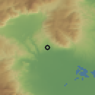 Shaded relief of the 53 km around Mándalon, drawn from the GMTED2010 grid