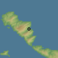 Shaded relief of the 54 km around Ándros, drawn from the GMTED2010 grid