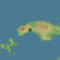 Shaded relief of the 54 km around Marathókambos, drawn from the GMTED2010 grid