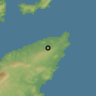 Shaded relief of the 54 km around Maritsá, drawn from the GMTED2010 grid
