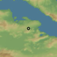 Shaded relief of the 54 km around Martínon, drawn from the GMTED2010 grid
