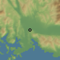 Shaded relief of the 54 km around Angelókastron, drawn from the GMTED2010 grid