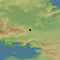 Shaded relief of the 54 km around Maurommátion, drawn from the GMTED2010 grid