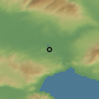 Shaded relief of the 53 km around Maurothálassa, drawn from the GMTED2010 grid