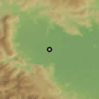 Shaded relief of the 53 km around Megála Kalívia, drawn from the GMTED2010 grid