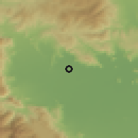 Shaded relief of the 53 km around Megalokhórion, drawn from the GMTED2010 grid