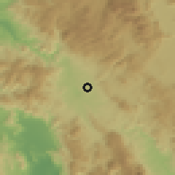 Shaded relief of the 54 km around Megalópoli, drawn from the GMTED2010 grid
