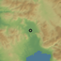 Shaded relief of the 54 km around Meligalás, drawn from the GMTED2010 grid