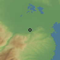 Shaded relief of the 53 km around Melíki, drawn from the GMTED2010 grid