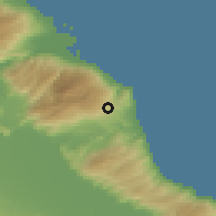 Shaded relief of the 53 km around Melívoia, drawn from the GMTED2010 grid