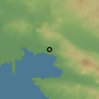 Shaded relief of the 53 km around Meneméni, drawn from the GMTED2010 grid