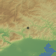 Shaded relief of the 53 km around Míki, drawn from the GMTED2010 grid