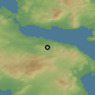Shaded relief of the 54 km around Milésion, drawn from the GMTED2010 grid