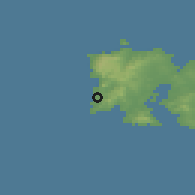 Shaded relief of the 53 km around Mírina, drawn from the GMTED2010 grid