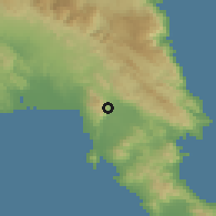 Shaded relief of the 54 km around Moláoi, drawn from the GMTED2010 grid