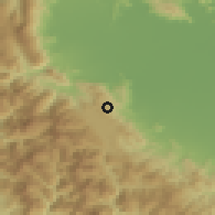 Shaded relief of the 54 km around Morfovoúnion, drawn from the GMTED2010 grid