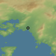 Shaded relief of the 54 km around Moskháton, drawn from the GMTED2010 grid