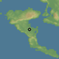 Shaded relief of the 53 km around Áfra, drawn from the GMTED2010 grid
