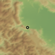 Shaded relief of the 53 km around Mouzákion, drawn from the GMTED2010 grid