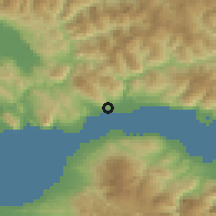 Shaded relief of the 54 km around Naúpaktos, drawn from the GMTED2010 grid