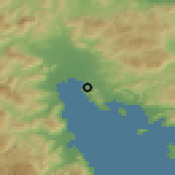 Shaded relief of the 54 km around Naúplion, drawn from the GMTED2010 grid