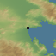Shaded relief of the 54 km around Néa Ankhíalos, drawn from the GMTED2010 grid