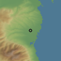 Shaded relief of the 53 km around Néa Éfesos, drawn from the GMTED2010 grid