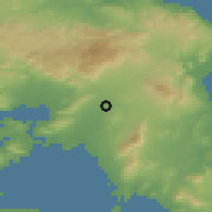 Shaded relief of the 54 km around Néa Filadelfia, drawn from the GMTED2010 grid