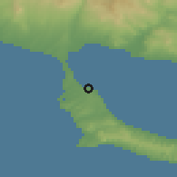 Shaded relief of the 53 km around Néa Fókaia, drawn from the GMTED2010 grid