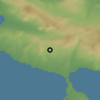 Shaded relief of the 53 km around Néa Kerasiá, drawn from the GMTED2010 grid
