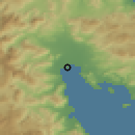 Shaded relief of the 54 km around Néa Kíos, drawn from the GMTED2010 grid