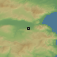 Shaded relief of the 53 km around Néa Máditos, drawn from the GMTED2010 grid