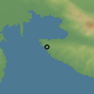 Shaded relief of the 53 km around Néa Mikhanióna, drawn from the GMTED2010 grid