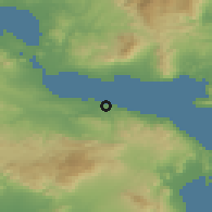 Shaded relief of the 54 km around Néa Palátia, drawn from the GMTED2010 grid