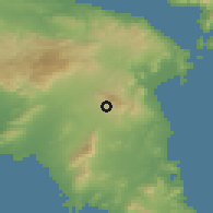 Shaded relief of the 54 km around Néa Penteli, drawn from the GMTED2010 grid