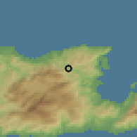 Shaded relief of the 55 km around Neápolis, drawn from the GMTED2010 grid