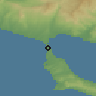 Shaded relief of the 53 km around Néa Potídaia, drawn from the GMTED2010 grid