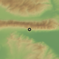 Shaded relief of the 53 km around Áno Poróia, drawn from the GMTED2010 grid