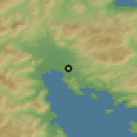 Shaded relief of the 54 km around Néa Tírins, drawn from the GMTED2010 grid