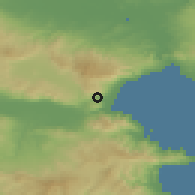 Shaded relief of the 53 km around Néa Vrasná, drawn from the GMTED2010 grid