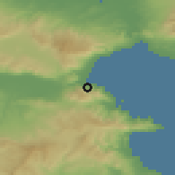 Shaded relief of the 53 km around Áno Staurós, drawn from the GMTED2010 grid